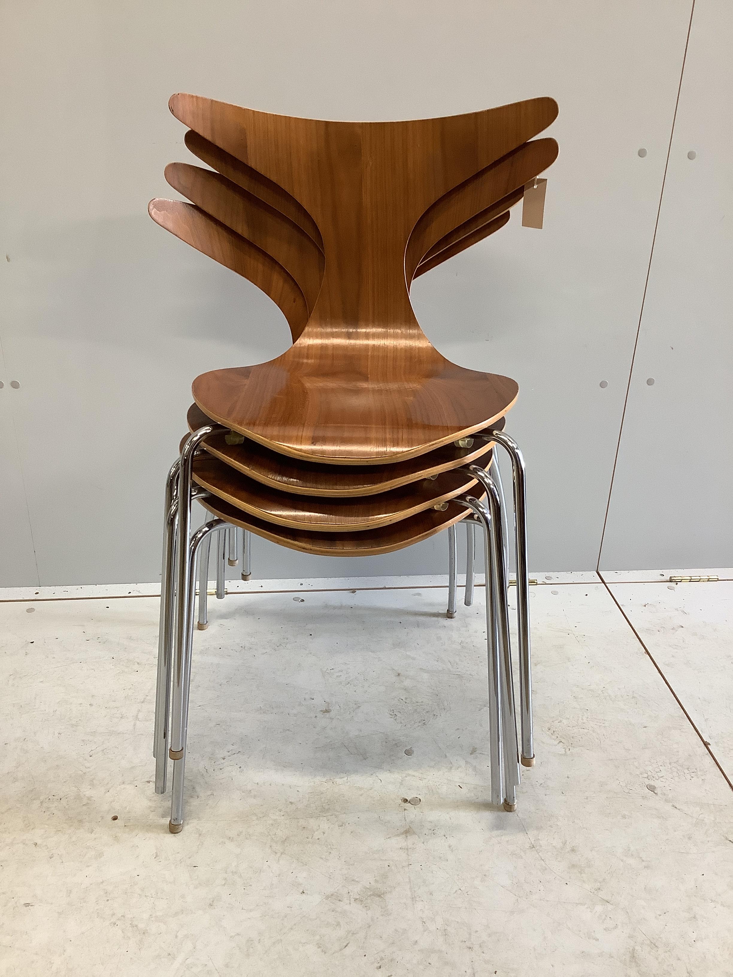Bjarke Nielsen for Dan Form Denmark, a set of four walnut and chrome chairs, width 54cm, depth 42cm, height 80cm